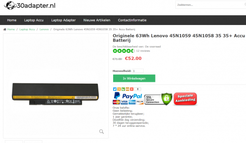 Originele 63Wh Lenovo 45N1059 45N1058 35 35+ Accu Batterij

https://www.30adapter.nl/originele-63wh-lenovo-45n1059-45n1058-35-35-accu-batterij-p-113038.html

Product informatie

Type: Li-ion

Voltage(Volt): 11.1 Volt

Capaciteit: 63Wh / 5600mAh

Kleur: Zwart

Conditie: Nieuw,Originele

Garantie: 6 maanden garantie en 30 dagen geld terug

Pakket inbegrepen:

1 x Lenovo Accu (met gereedschap)

Compatibel model:

Lenovo 42T4961 42T4951 42T4952 45N1059 45N1058 35 35+ 45N1061 0A36290