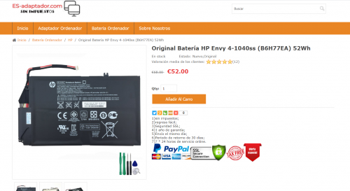 Original Batería HP Envy 4-1040ss (B6H77EA) 52Wh

https://www.es-adaptador.com/original-bater%C3%ADa-hp-envy-41040ss-b6h77ea-52wh-p-87963.html



Info producto

Tipo: Li-ion

Voltaje (Volt): 14,8 Volt

Capacidad: 3500 mAh / 52 Wh / 4-Célula

Color: Negro

Condición: Nuevo,100% Original

Garantía: 6 meses de garantía y 30 días de devolución de dinero

Paquete incluido:

1 x Batería HP (con herramientas)

Modelo Compatible:

EL04XL HP, EL04052XL-PL HP, TPN-C102 HP, HSTNN-IB3R HP, 681879-1C1 HP, 681879-171 HP, 681879-541 HP, 681949-001 HP,