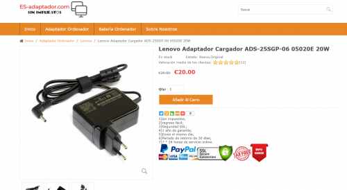 Lenovo Adaptador Cargador ADS-25SGP-06 05020E 20W
https://www.es-adaptador.com/lenovo-adaptador-cargador-ads25sgp06-05020e-20w-p-35144.html
Info producto
Entrada:100-240V / 50-60Hz
Salida: 5V-4A-20W
Tipo de enchufe: 3.5mm / 1.35mm NO Pin
Color: negro
Condición: Nuevo
Garantía: 12 meses de garantía y 30 días de devolución de dinero
Paquete incluido:
1 x Adaptador Lenovo
Modelo Compatible
Lenovo 5A10K37672, Lenovo 5A10K38935, Lenovo 5A10K38940, Lenovo 5A10K38941, Lenov