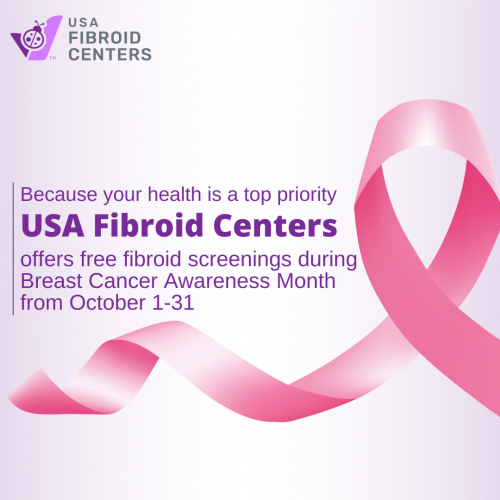 In honor of Breast Cancer Awareness Month, USA Fibroid Centers encourages women to be proactive about their overall health. Both uterine fibroids and breast cancer symptoms should never be ignored. Don’t wait for changes to worsen, get ahead of them before they progress.

You should discuss your condition with your doctor if you suffer from fibroid symptoms. Fibroid specialists use image-guided technology ultrasounds and MRIs to locate fibroid tumors and can provide you with an accurate diagnosis of your condition. In both conditions, early detection is key to improving long-term outcomes