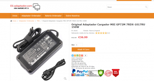 Original Adaptador Cargador MSI GP72M 7RDX-1017RU 150W

https://www.es-adaptador.com/original-adaptador-cargador-msi-gp72m-7rdx1017ru-150w-p-58532.html

Info producto

Entrada:100-240V / 50-60Hz

Salida: 19V-7.9A-150W

Tipo de enchufe: 5.5mm / 2.5mm no Pin

Color: negro

Condición: Nuevo, Original

Garantía: 12 meses de garantía y 30 días de devolución de dinero

Paquete incluido:

1 x Adaptador Delta

1 x Cable EU-PLUG