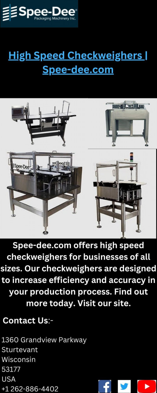 Spee-dee.com offers high speed checkweighers for businesses of all sizes. Our checkweighers are designed to increase efficiency and accuracy in your production process. Find out more today. Visit our site.