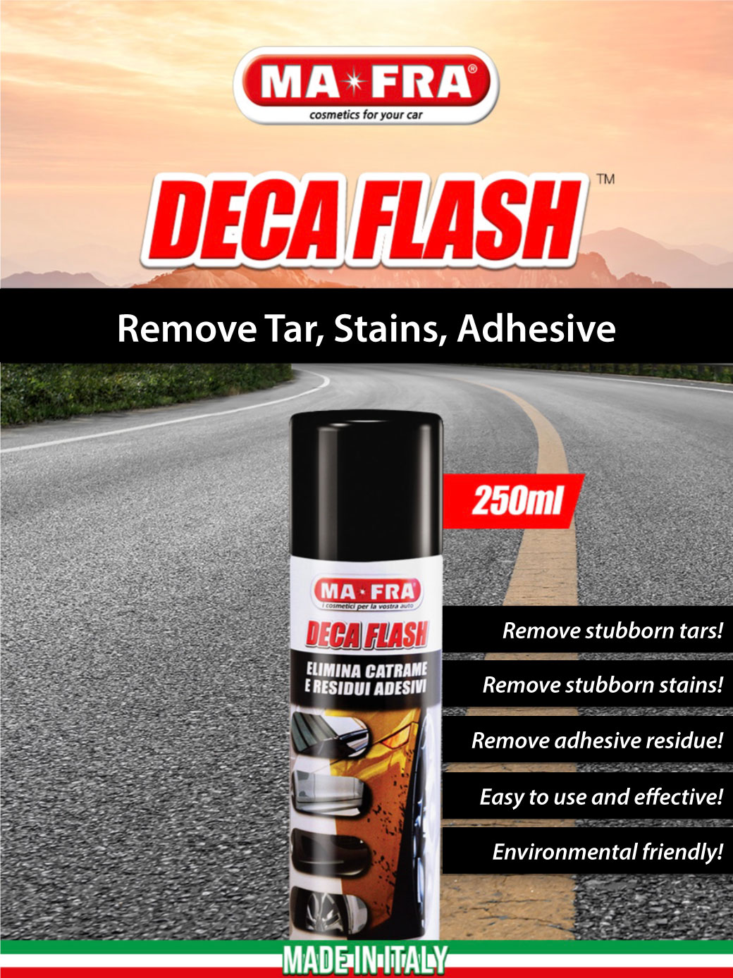 Mafra Deca Flash 250ml (Removes New and Old Sticker Adhesives Road Tar Stains and Stubborn Stains New Car Parrafin Wax) - Mafra Official Store Singapore