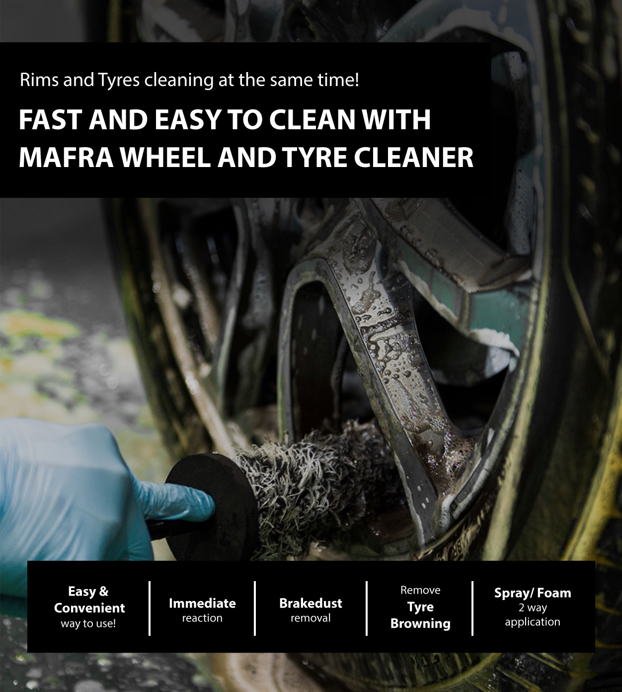 Mafra Wheel and Tyre Cleaner 500ml (2 in 1 Active Foam Deep clean and degrease tyres and rims) - Mafra Official Store Singapore