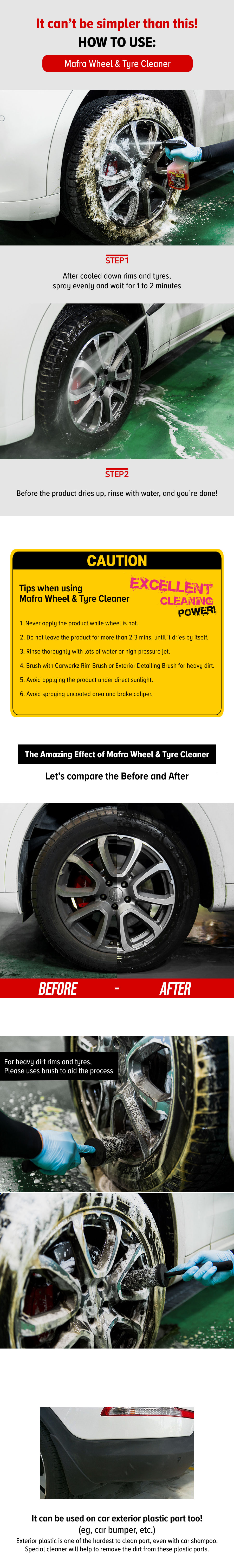 Mafra Wheel and Tyre Cleaner 500ml (2 in 1 Active Foam Deep clean and degrease tyres and rims) - Mafra Official Store Singapore