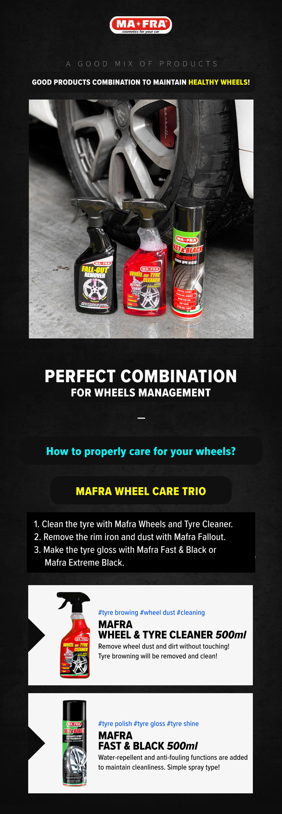 Mafra Wheel and Tyre Cleaner 500ml (2 in 1 Active Foam Deep clean and degrease tyres and rims) - Mafra Official Store Singapore