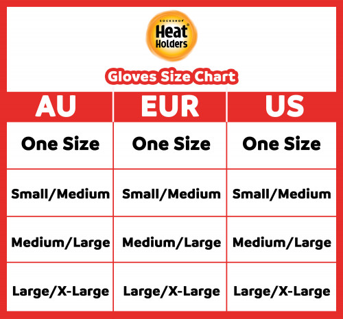 HH Adult Gloves size chart AU