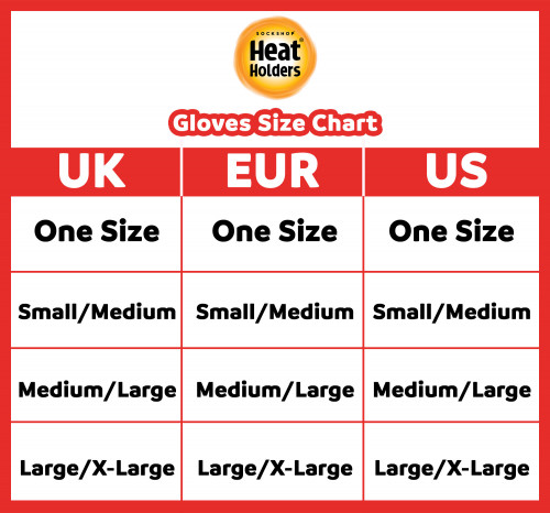 HH Adult Gloves size chart UK