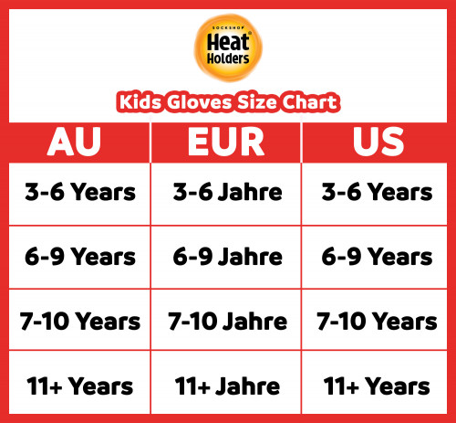 HH Kids Gloves size chart AU
