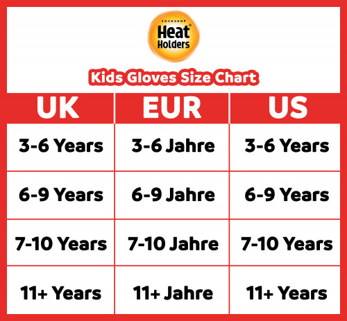 HH Kids Gloves size chart UK