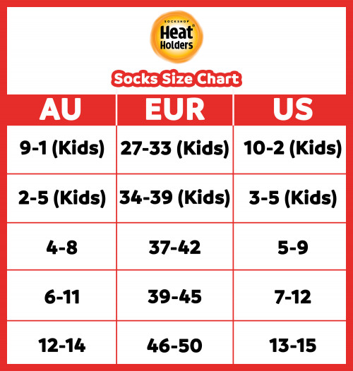 HH Socks size chart AU