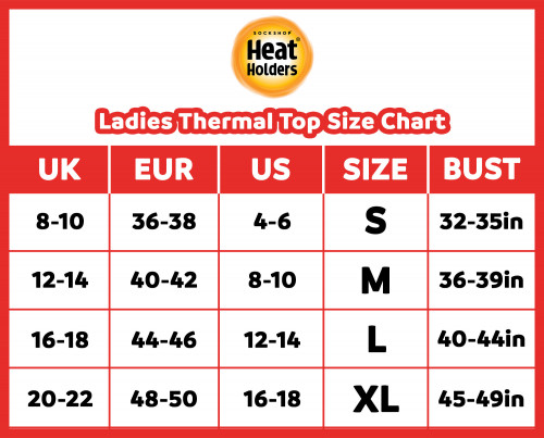 HH ladies thermal top size chart