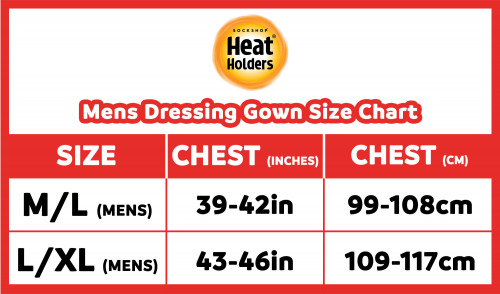 HH mens gown size chart