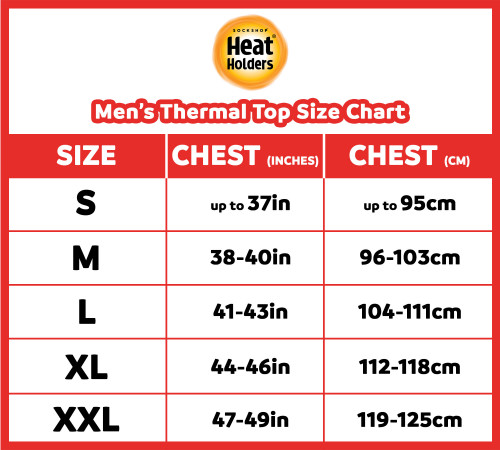 HH mens thermal top size chart