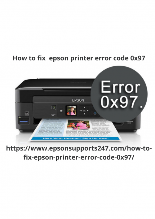 1.Disconnect Everything from the Printer.
2.Reset your Printer
3.Clean the Print Head
4.Install and update your printer's driver
5.If you face any issue call us +1-888-573-0071.
6.For more information visit our site: https://www.epsonsupports247.com/how-to-fix-epson-printer-error-code-0x97/