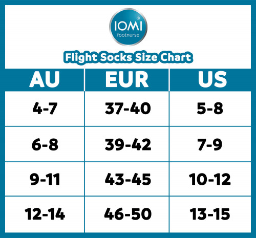 IOMI Flight Sock size chart AU