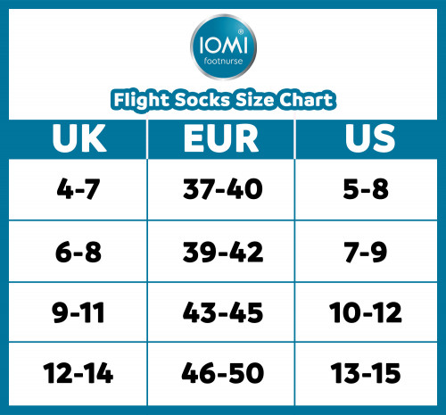 IOMI Flight Sock size chart UK