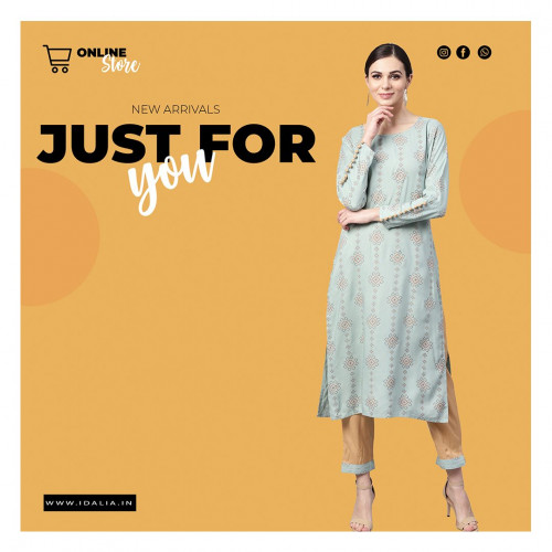 Idalia Rayon Printed Straight Kurta With Camel Color Pants