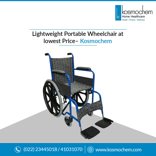 Buy a lightweight portable wheelchair online at the best price in India at Kosmochem.  We offer a wide range of imported wheelchairs, commode chairs, shower chairs for physically challenged, elderly and invalid persons. Kosmocare wheelchairs are comfortable, easy to handle, folds simply. Special wheelchairs are with options of detachable hand and footrest, elevating footrest, reclining back. For more details about wheelchair cost, please visit: https://www.kosmochem.com/ProductSearch.aspx?CID=201