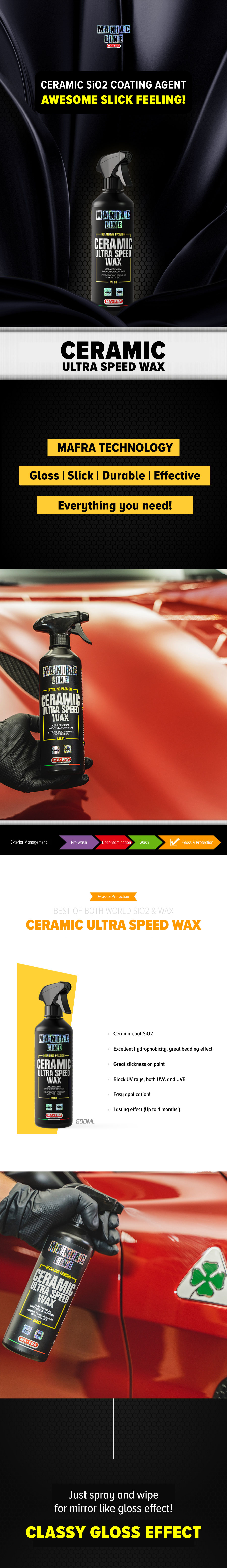 Mafra Maniac Line Ceramic Ultra Speed Wax 500ml (Super Hydrophobic SiO2 w/  Premium Wax spray gloss anti UV Water Repel)