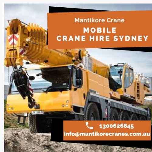 If located in Sydney and want to mobile crane hire Sydney for your construction sites? Mantikore Cranes provides best crane services. We assure that you will receive the best crane trucks in Sydney.  We are committed to completing all projects safely, efficiently, on budget and on-time. We also provide buyback options once your crane has completed your project. We have more than 29 years of experience working in the crane hire industries in Australia. We assure you that you will receive the best crane hire services.  We are providing Tower Cranes, Mobile Cranes, Self-Erecting Cranes, and Electric Luffing Cranes. Our professionals will provide you with effective solutions and reliable services that can help you to solve technical problems that might occur sometimes. To know more about our services, you may visit on the website. Contact us at 1300626845.

Website:  https://mantikorecranes.com.au/

Address:  PO BOX 135 Cobbitty NSW, 2570 Australia
Email:  info@mantikorecranes.com.au 
Opening Hours:  Monday to Friday from 7 am to7 pm

Follow us on our Social accounts:
Facebook
https://www.facebook.com/pg/Mantikore-Cranes-108601277292157/about/?ref=page_internal

Instagram
https://www.instagram.com/mantikorecranes/

Twitter
https://twitter.com/MantikoreC