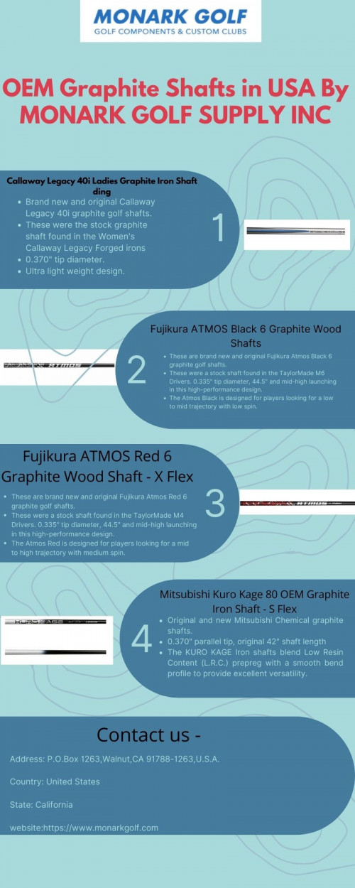 OEM Graphite Shafts in USA By MONARK GOLF SUPPLY INC