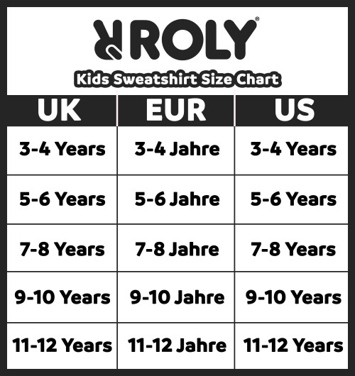 ROLY Kids Sweatshirt size chart UK