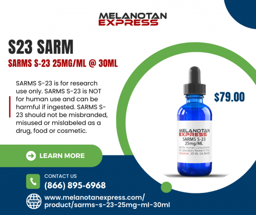 Since 2015 Melanotan Express has offered the highest quality S23 SARM for sale online at https://www.melanotanexpress.com/product/sarms-s-23-25mg-ml-30ml/. With competitive pricing, great quality and winning customer support, it’s no wonder we are number one supplier of S23 SARM and other USA SARMs. You can always depend on at least 99 percent or higher purity on every product you order from us. Buy S23 SARM, peptides and other SARMs for sale with confidence from Melanotan Express.