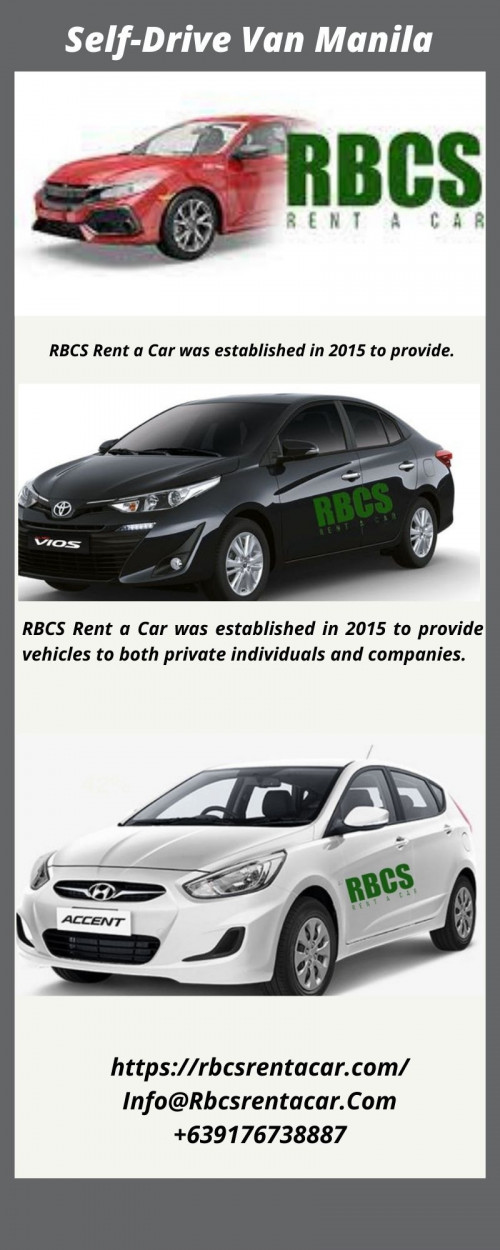 RBCS Rent a Car offers vehicles to both private individuals as well as companies. We can also provide the cars as self-drive or with a driver if you want. Our self drive van Manila are completely customizable to meet your particular needs and specifications. Visit our website to know more information about our Car Rental Services. https://rbcsrentacar.com/car-rental-services-manila/