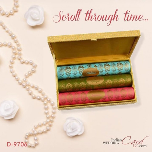 In present times, the scroll invitation has made a resurgence with the same zeal and splendour that it once had in ancient times. Presenting your guests with a scroll invitation creates an impression like no other. Add a splash of vibrant colours to your celebrations with colourful scroll wedding cards from Indian Wedding Card Online Store @ https://www.indianweddingcard.com/Scroll-Invitations.html