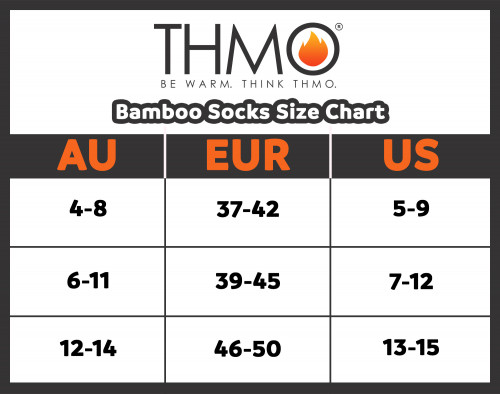 THMO Bamboo Socks size chart AU