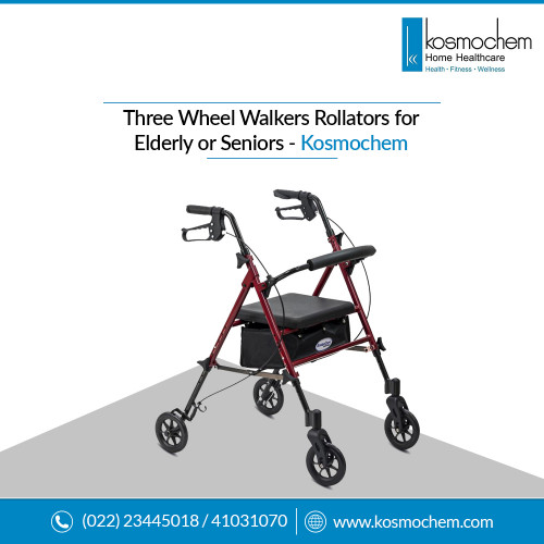 Three wheel walkers are good mobility aids for elderly that need support due to issues with balance, strength and endurance. 3 wheel walkers are Rollators with hand brakes, a bag/basket and three wheels. They reduce the risk of falling and can improve confidence the seniors have of their walking ability. 
For more details about rollators for elderly, please visit: https://www.kosmochem.com/ProductSearch.aspx?CID=216