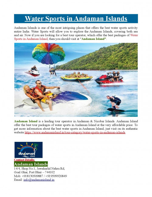 Andaman Island offer the best tour packages of water sports in Andaman Island at the very affordable price. To know more about water sports in Andaman Island, just visit at https://www.andamanisland.in/tour-category/water-sports-in-andaman-islands