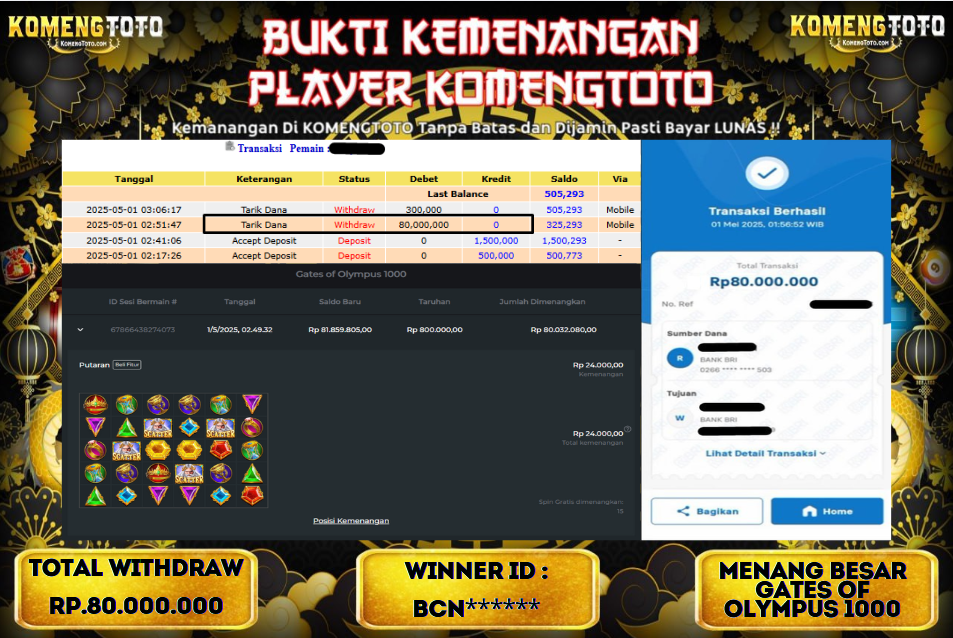 LAGI & LAGI!! KEMENANGAN BESAR DI SLOT GATES OF OLYMPYUS 1000  SEBESAR Rp.80.000.000 KOMENGTOTO BAYAR LUNAS SECEPAT KILAT !! KOMENGTOTO BAYAR SECEPAT KILAT !!