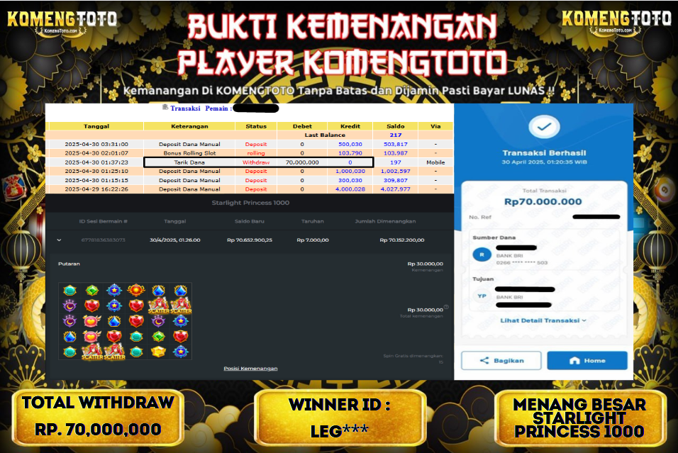 LAGI & LAGI!! KEMENANGAN BESAR DI SLOT STARLIGHT PRINCESS 1000  SEBESAR Rp.70.000.000 KOMENGTOTO BAYAR LUNAS SECEPAT KILAT !! KOMENGTOTO BAYAR SECEPAT KILAT !!