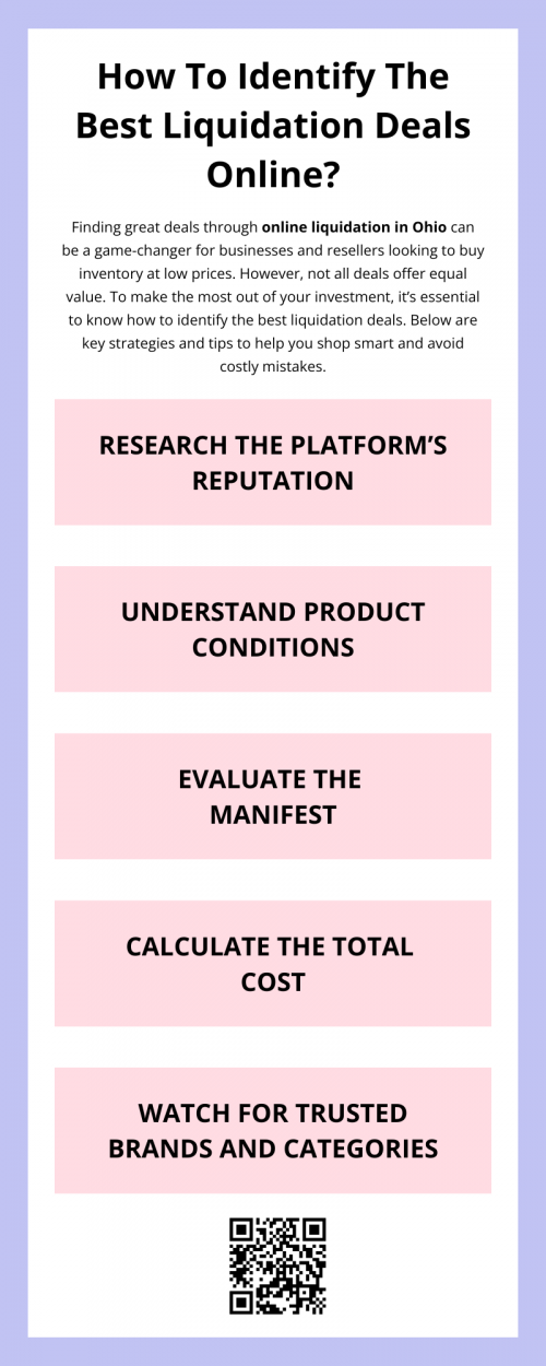To score the best liquidation deals online, especially with online liquidation in Ohio, focus on comparing prices, inspecting product details, and researching sellers' reputations. Check customer feedback and ensure clear return policies before making a purchase. Since liquidation stock can sell out quickly, staying alert to new listings is essential. It’s also important to verify the authenticity of items to make sure you’re getting the best value for your money. To know more visit here https://www.wyethauctions.com/