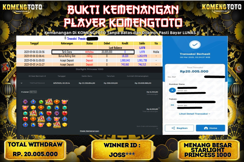 LAGI & LAGI!! KEMENANGAN BESAR DI SLOT STARLIGHT PRINCESS 1000  SEBESAR Rp.20.005.000 KOMENGTOTO BAYAR LUNAS SECEPAT KILAT !! KOMENGTOTO BAYAR SECEPAT KILAT !!