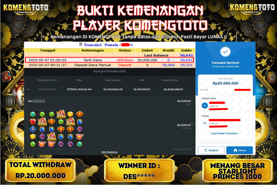 LAGI & LAGI!! KEMENANGAN BESAR DI SLOT STARLIGHT PRINCES 1000 SEBESAR Rp.20.000.000 KOMENGTOTO BAYAR LUNAS SECEPAT KILAT !! KOMENGTOTO BAYAR SECEPAT KILAT !!