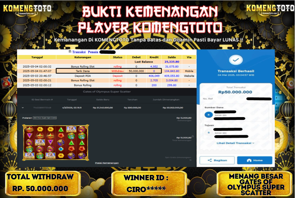 LAGI & LAGI!! KEMENANGAN BESAR DI SLOT GATES OF OLYMPUS SUPER SCATTER   SEBESAR Rp.50.000.000 KOMENGTOTO BAYAR LUNAS SECEPAT KILAT !! KOMENGTOTO BAYAR SECEPAT KILAT !!