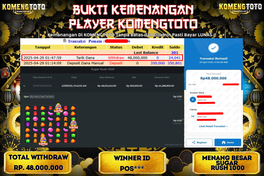 LAGI & LAGI!! KEMENANGAN BESAR DI SLOT SUGAR RUSH 1000 SEBESAR Rp.48.000.000 KOMENGTOTO BAYAR LUNAS SECEPAT KILAT !! KOMENGTOTO BAYAR SECEPAT KILAT !!