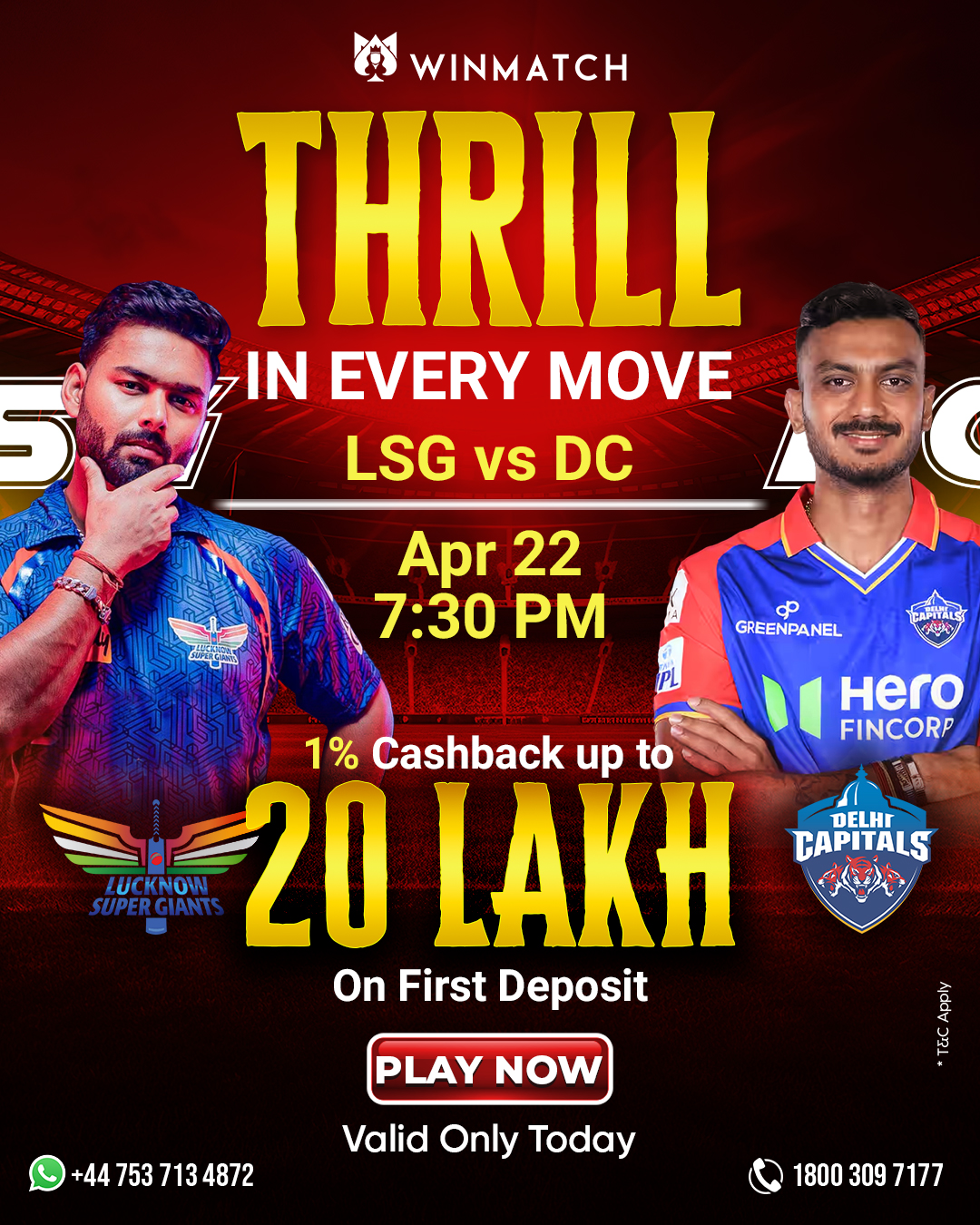 Get ready for the ultimate showdown! ???? Witness the thrill in every move as LSG takes on DC tonight at 7:30 PM! With insights powered by Winmatch360, elevate your strategy like never before. Experience next-level match prediction and analysis with Winmatch 360. 
Don’t miss out — play now at www.winmatch360.com and grab up to ₹20 Lakh cashback on your first deposit! ⚡