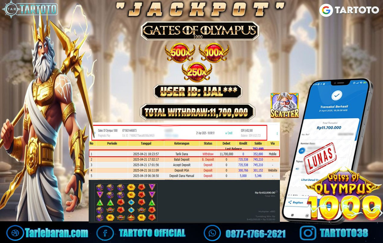 JACKPOT PERMAINAN GATES OF OLYMPUS 1000