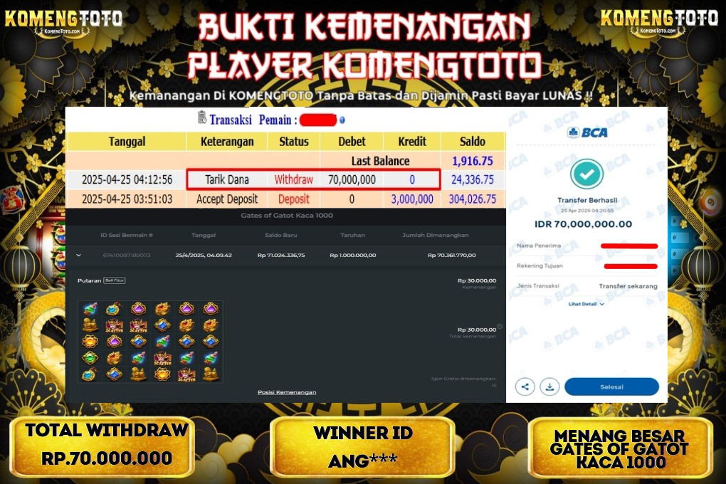 LAGI & LAGI!! KEMENANGAN BESAR DI SLOT GATES OF GATOT KACA 1000 SEBESAR Rp.70.000.000 KOMENGTOTO BAYAR LUNAS SECEPAT KILAT !! KOMENGTOTO BAYAR SECEPAT KILAT !!