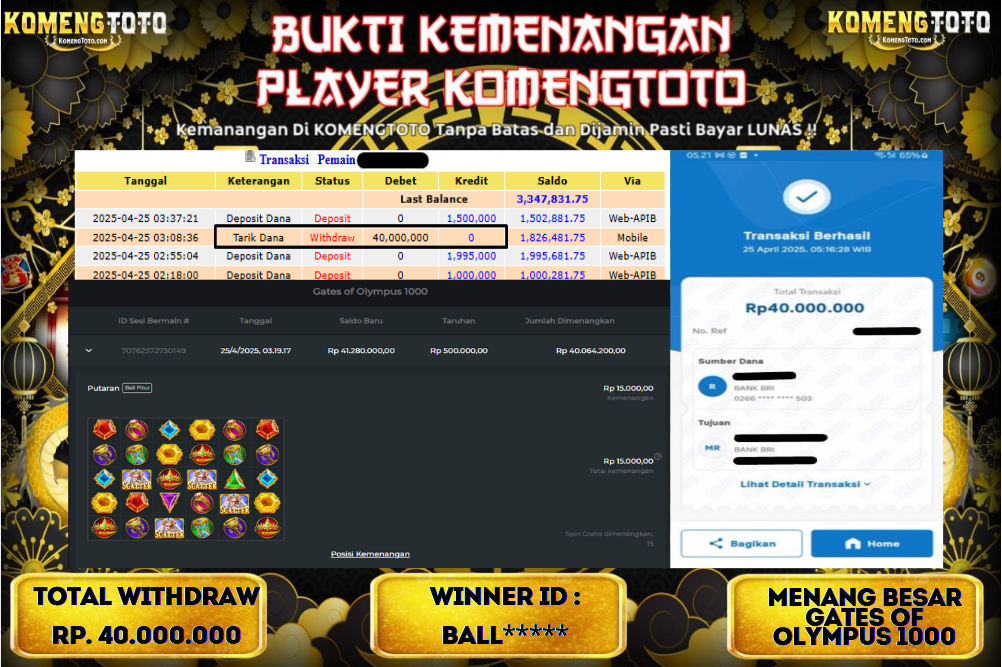 LAGI & LAGI!! KEMENANGAN BESAR DI SLOT GATES OF OLYMPYUS 1000  SEBESAR Rp.40.000.000 KOMENGTOTO BAYAR LUNAS SECEPAT KILAT !! KOMENGTOTO BAYAR SECEPAT KILAT !!