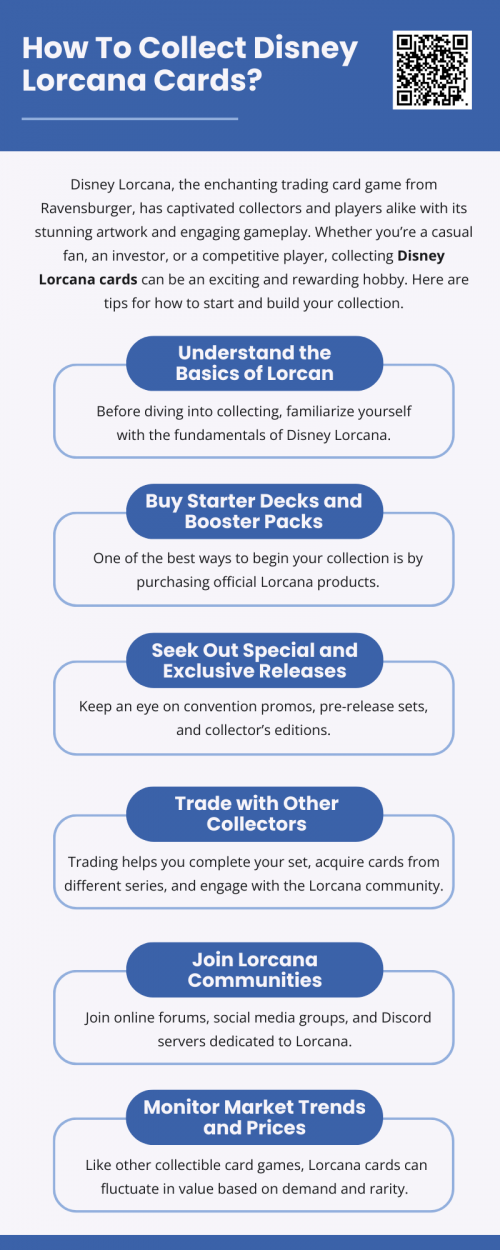 Collecting Disney Lorcana cards is a fun and immersive hobby that combines the love of Disney with the excitement of trading card games. By following the right strategies, you can build a collection that is both valuable and enjoyable. Happy collecting! To know more visit here https://thecardvault.co.uk/collections/disney-lorcana-tcg