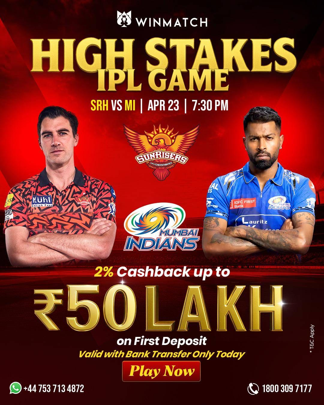 🔥 Get ready for the High Stakes IPL Game – SRH vs MI! 🏏

Join the action now on Winmatch360, your ultimate destination for thrilling sportsbook experiences. 🏆 Enjoy up to ₹50 Lakh in 2% cashback on your first deposit – valid only with bank transfers today!

Don’t miss out – make your call, place your bets, and turn the game in your favor at www.winmatch360.com.
Play with Winmatch, win with confidence – because with Winmatch 360, it’s always Your Game, Your Call!