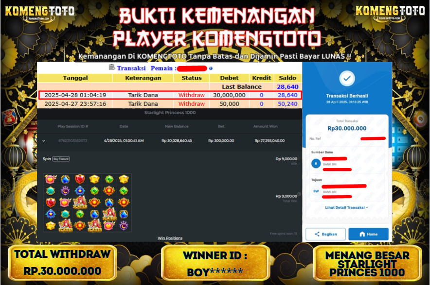 LAGI & LAGI!! KEMENANGAN BESAR DI SLOT  STARLIGHT PRINCES 1000  SEBESAR Rp.30.000.000 KOMENGTOTO BAYAR LUNAS SECEPAT KILAT !! KOMENGTOTO BAYAR SECEPAT KILAT !!