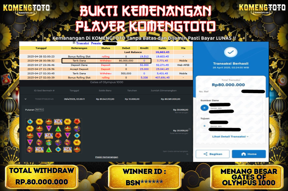 LAGI & LAGI!! KEMENANGAN BESAR DI SLOT GATES OF OLYMPYUS 1000  SEBESAR Rp.80.000.000 KOMENGTOTO BAYAR LUNAS SECEPAT KILAT !! KOMENGTOTO BAYAR SECEPAT KILAT !!