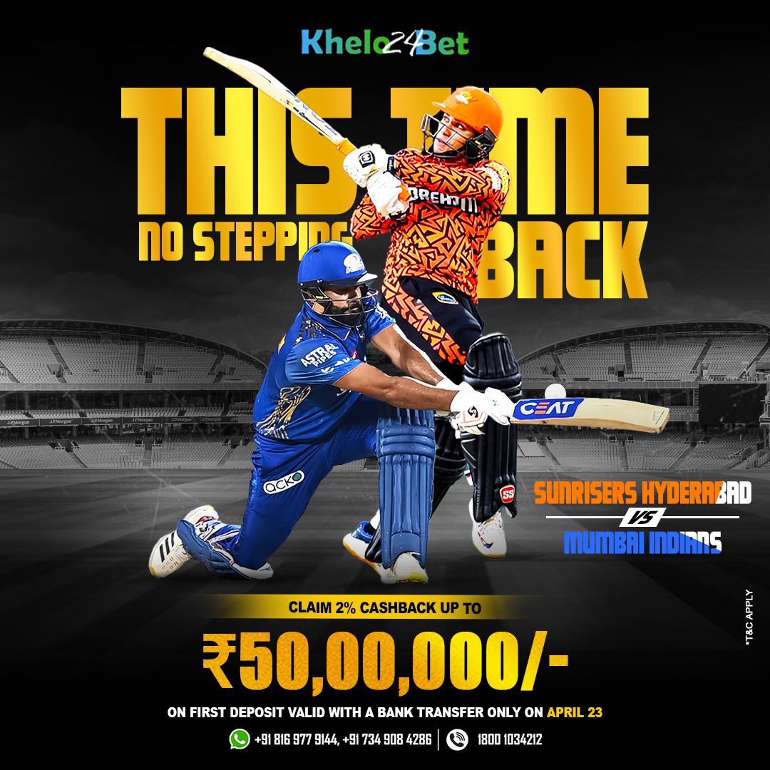 ???? No Stepping Back This IPL Season! ????<br />Get ready for the epic clash – Sunrisers Hyderabad vs Mumbai Indians – and make every match more thrilling with Khelo24bet! ????????</p><br />
<p>???? Claim 2% Cashback up to ₹50,00,000 on your first deposit via bank transfer – valid only on April 23!</p><br />
<p>???? Play now at www.khelo24bet365.com and turn your cricket passion into real winnings!