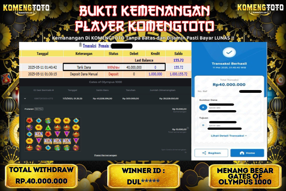 LAGI & LAGI!! KEMENANGAN BESAR DI SLOT GATES OF OLYMPYUS 1000  SEBESAR Rp.40.000.000 KOMENGTOTO BAYAR LUNAS SECEPAT KILAT !! KOMENGTOTO BAYAR SECEPAT KILAT !!